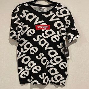 Men Small White & Black Graphic T Shirt